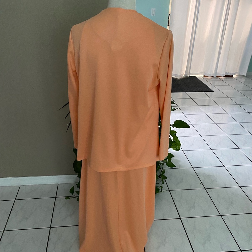 Vintage 2 pc Halter Dress Gown Jacket 70s Knit JC Penneys Coral Embellished 70s - Picture 11 of 16